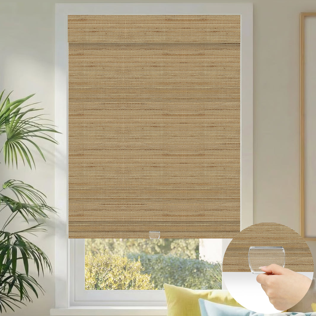 Kincmo Cordless Woven Wood Shades 50%/70%/100% Blackout - Natural Rustic