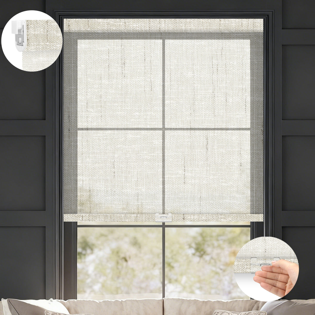 Kincmo No Drill Cordless Light Filtering Roller Shades 50% Blackout - Sheer