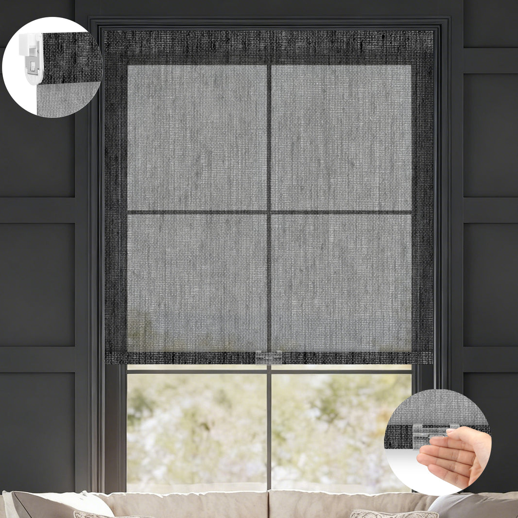 Kincmo No Drill Cordless Light Filtering Roller Shades 50% Blackout - Sheer