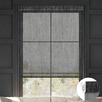 Kincmo No Drill Roller Shades, Motorized 50% Blackout Light Filtering - Sheer