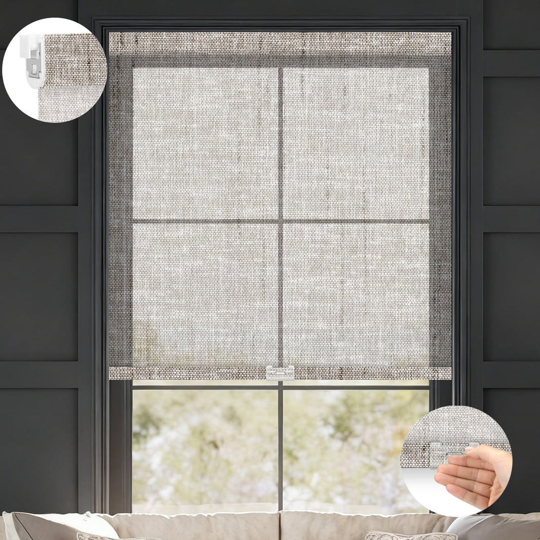 Kincmo No Drill Cordless Light Filtering Roller Shades 50% Blackout - Sheer