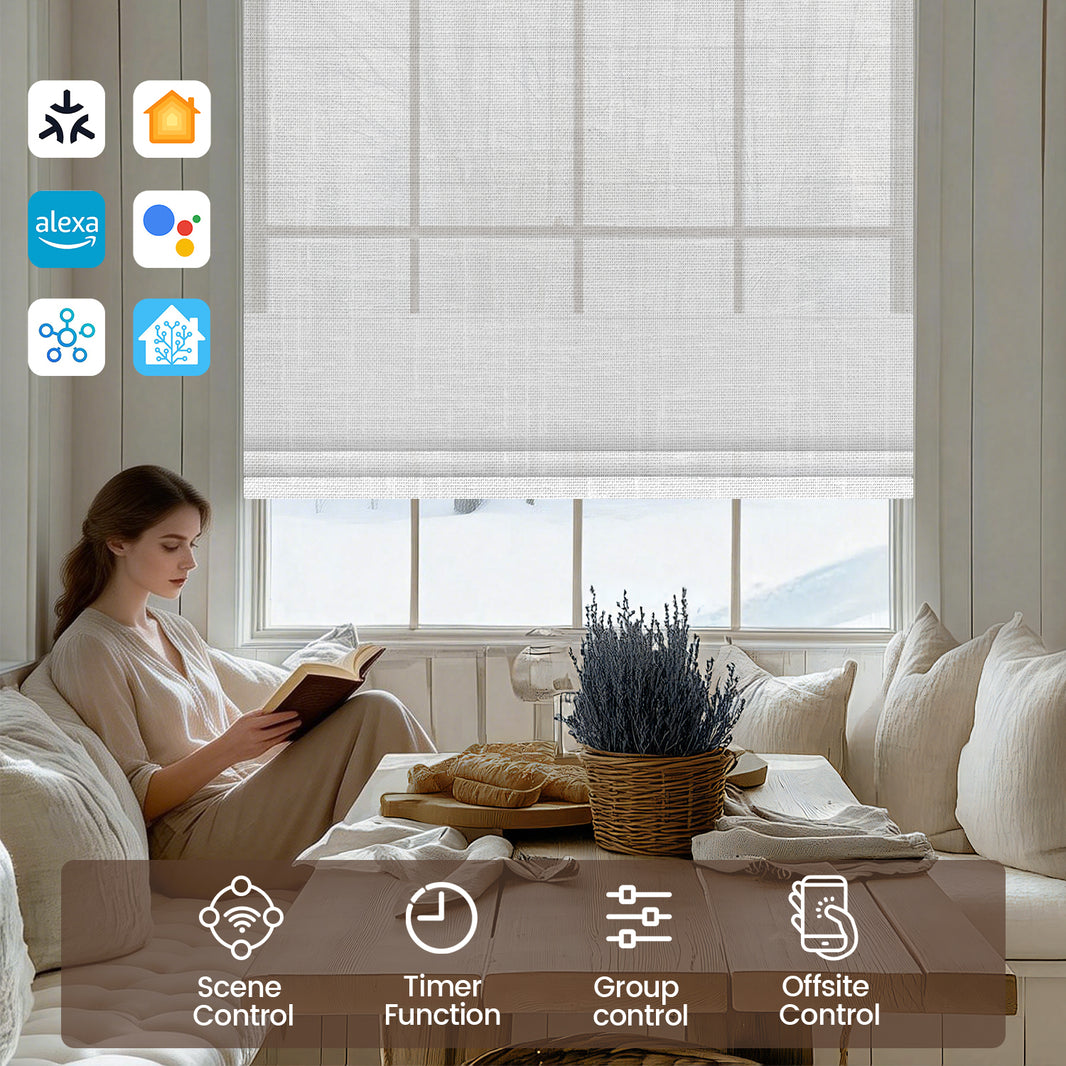 Kincmo Motorized Light Filtering Roman Shades 50% Blackout - Sheer