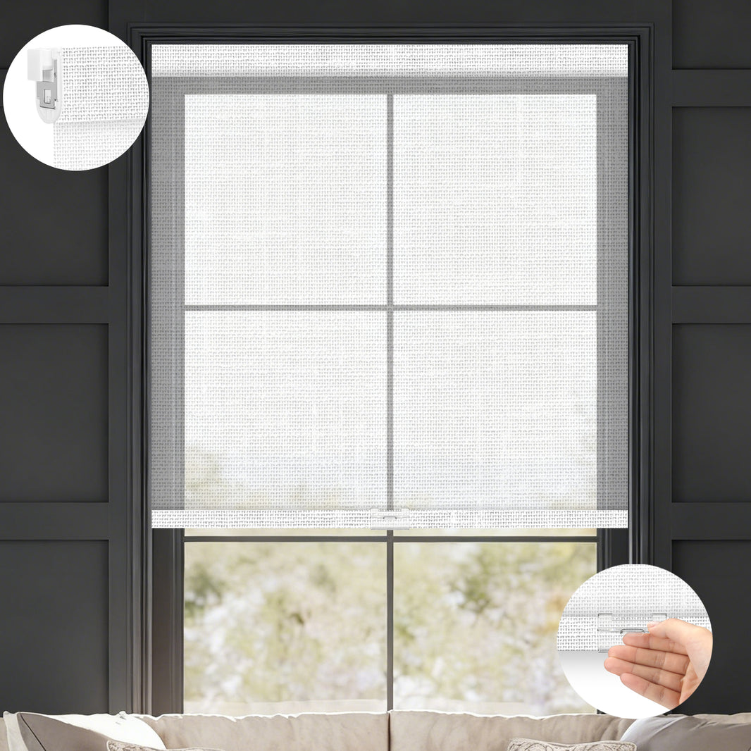 Kincmo No Drill Cordless Light Filtering Roller Shades 50% Blackout - Sheer