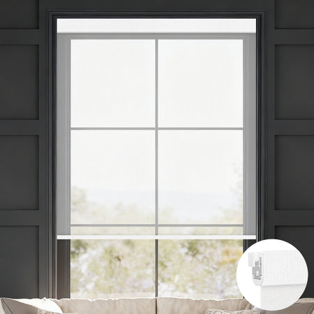 Kincmo No Drill Roller Shades, Motorized 50% Blackout Light Filtering - Sheer
