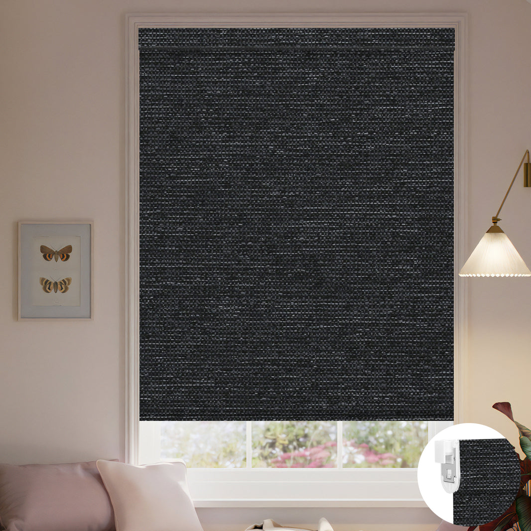 Kincmo No Drill Roller Shades, Motorized 100% Blackout - Starscape