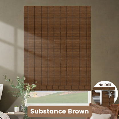 Kincmo No Drill 100% Bamboo Shades, Motorized 50%/70%/100% Blackout - Pure Bamboo