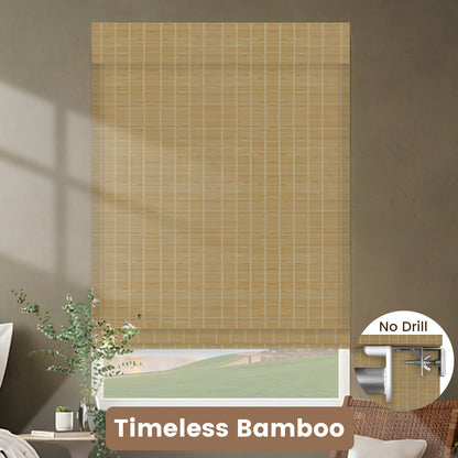 Kincmo No Drill 100% Bamboo Shades, Motorized 50%/70%/100% Blackout - Pure Bamboo