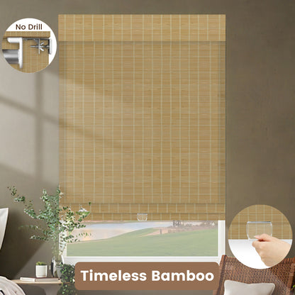 Kincmo No Drill Cordless 100% Bamboo Shades 50%/70%/100% Blackout - Pure Bamboo