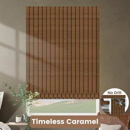 Kincmo No Drill 100% Bamboo Shades, Motorized 50%/70%/100% Blackout - Pure Bamboo