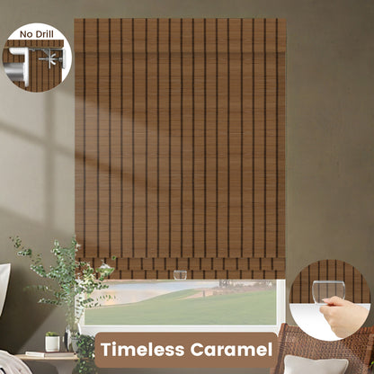Kincmo No Drill Cordless 100% Bamboo Shades 50%/70%/100% Blackout - Pure Bamboo