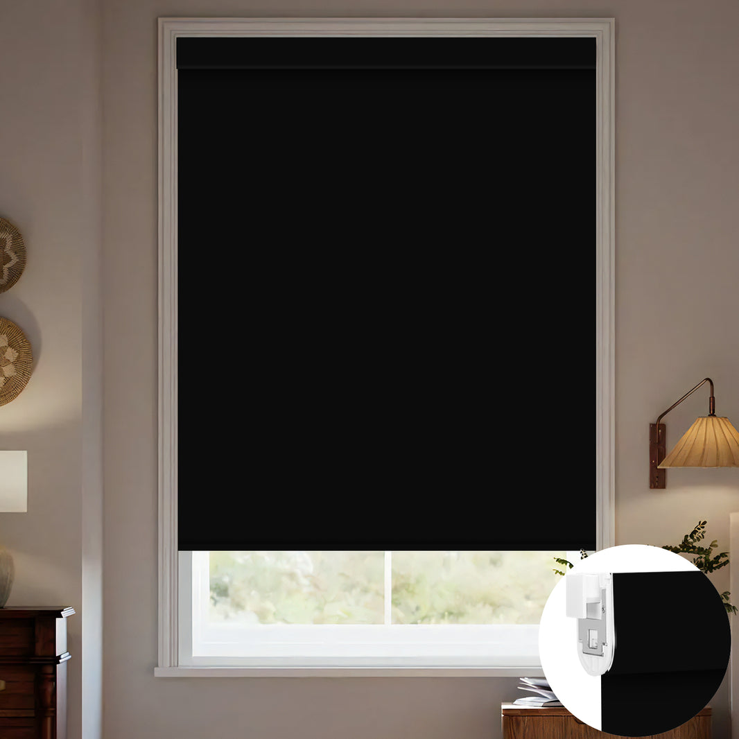 Kincmo No Drill Roller Shades, Motorized 100% Blackout - Waterproof Vinyl