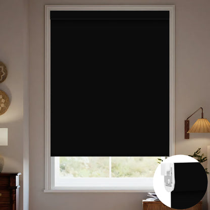 Kincmo No Drill Roller Shades, Motorized 100% Blackout - Waterproof Vinyl
