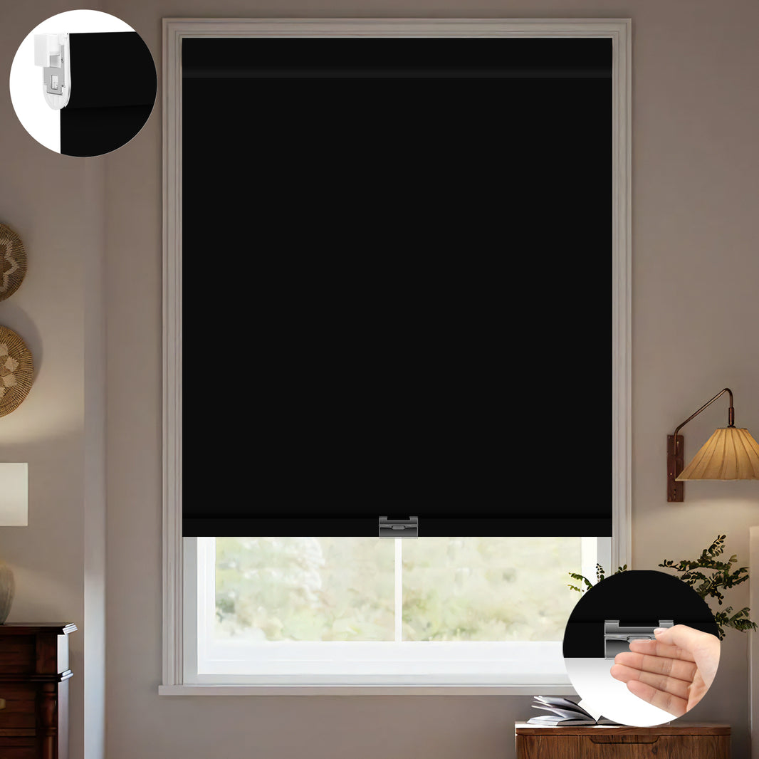 Kincmo No Drill Cordless Roller Shades 100% Blackout - WaterProof Vinyl