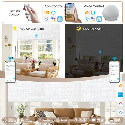 Kincmo No Drill Roller Shades, Motorized 100% Blackout - Weave