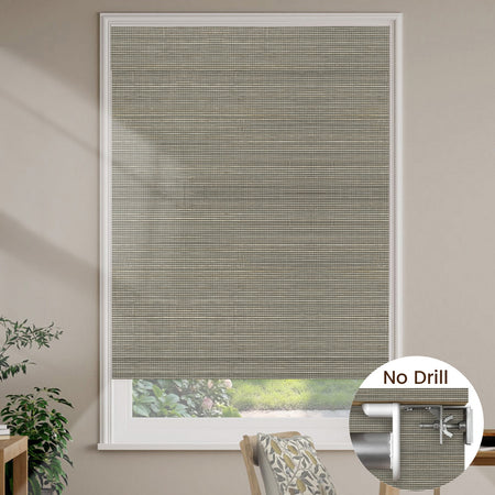 Kincmo No Drill Woven Wood Shades, Motorized 50%/70%/100% Blackout - Designer