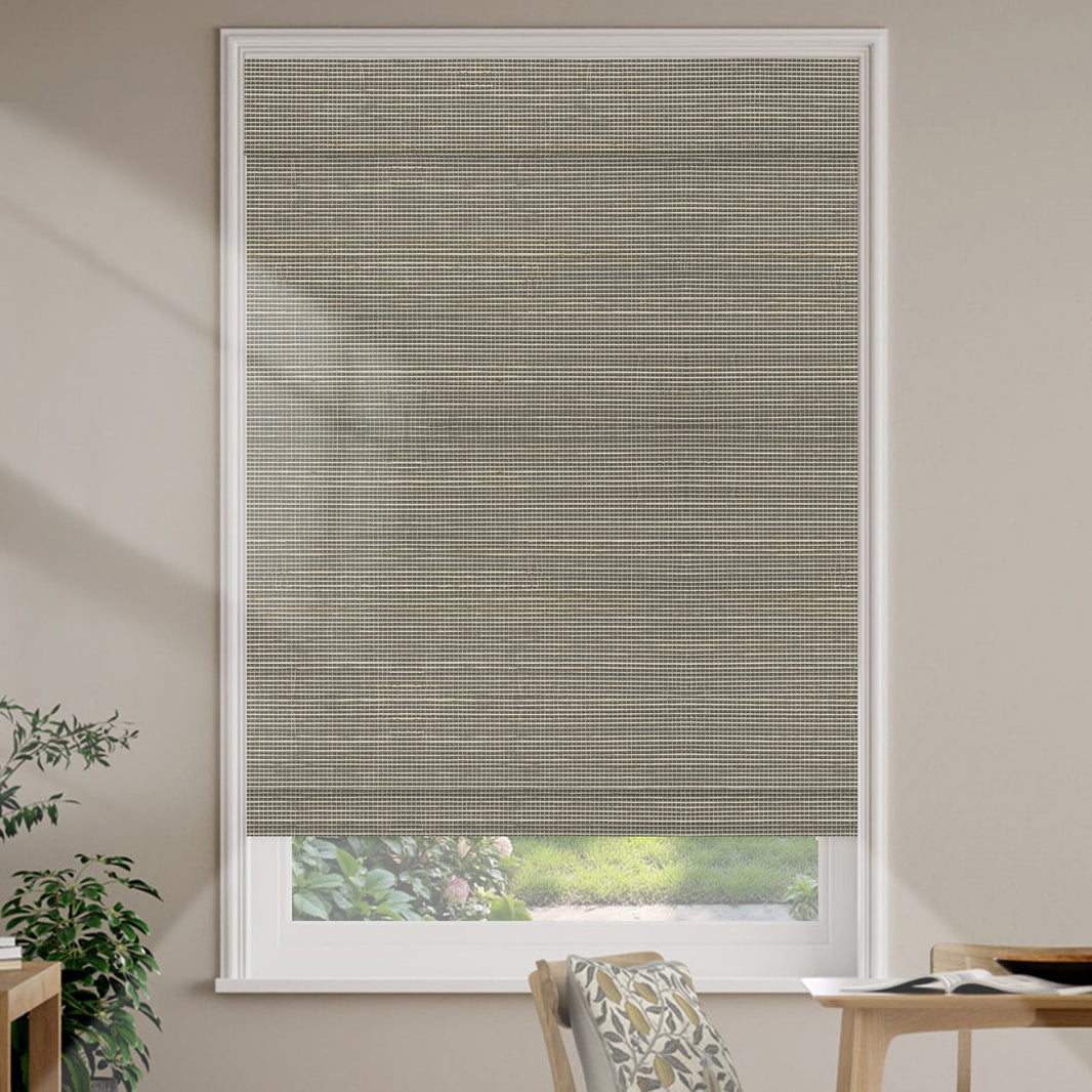 Kincmo Motorized Natural Woven Wood Shades 50%/70%/100% Blackout - Designer