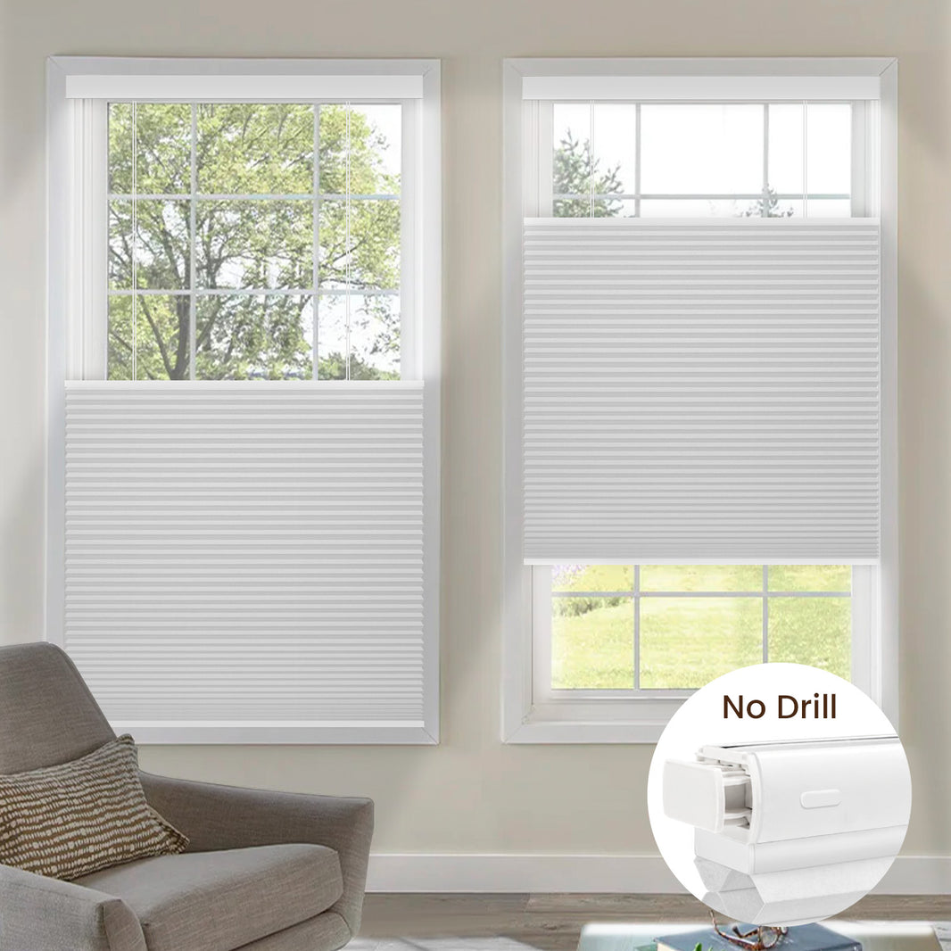 Kincmo No Drill Top Down Bottom Up Cellular Shades, Motorized 100% Blackout | Double Cell