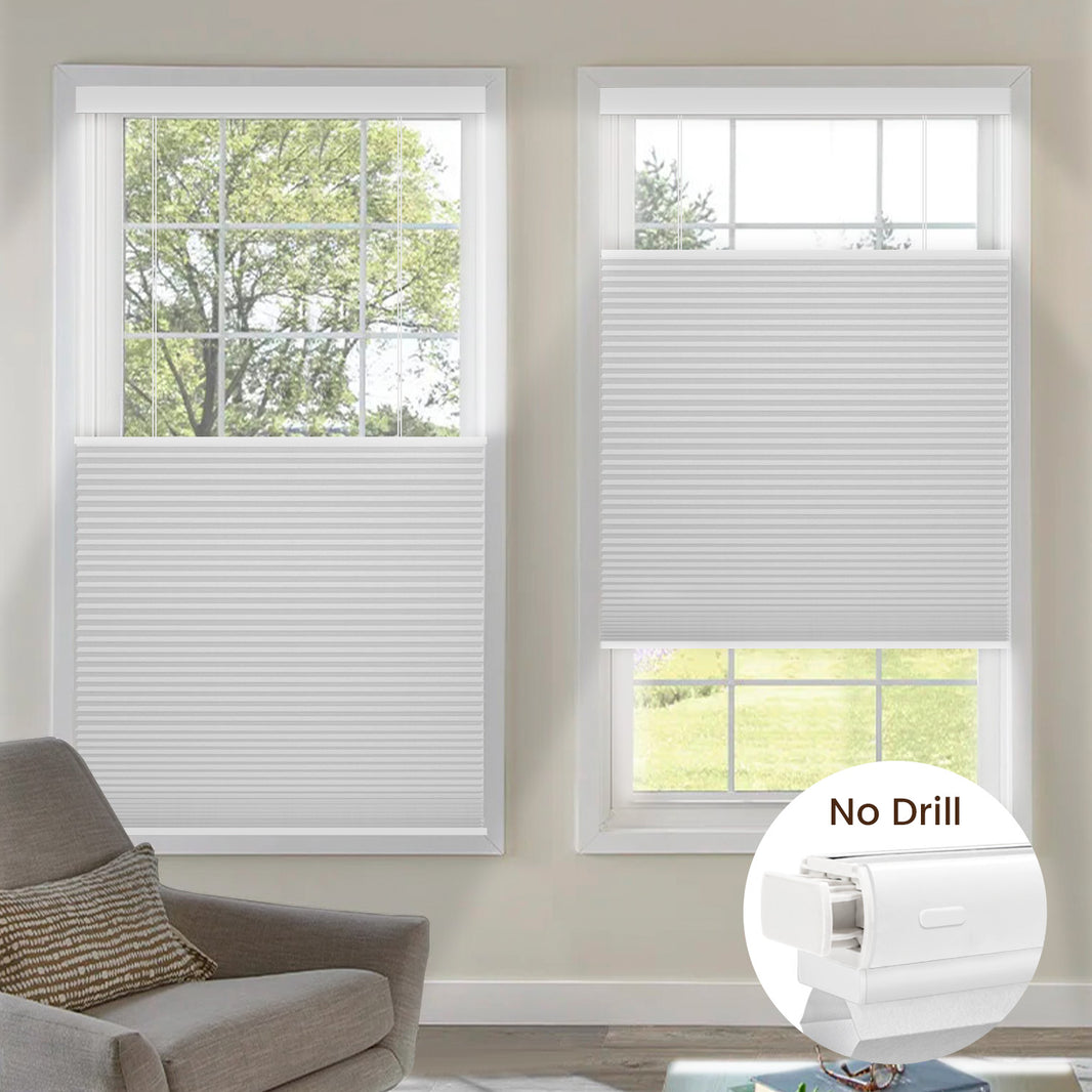 Kincmo No Drill Top Down Bottom Up Cellular Shades, Motorized 100% Blackout