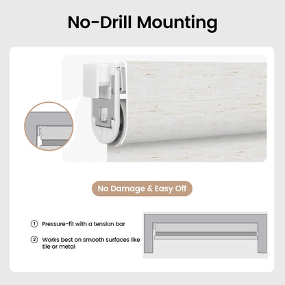 Kincmo No Drill Roller Shades, Motorized 100% Blackout - Linen