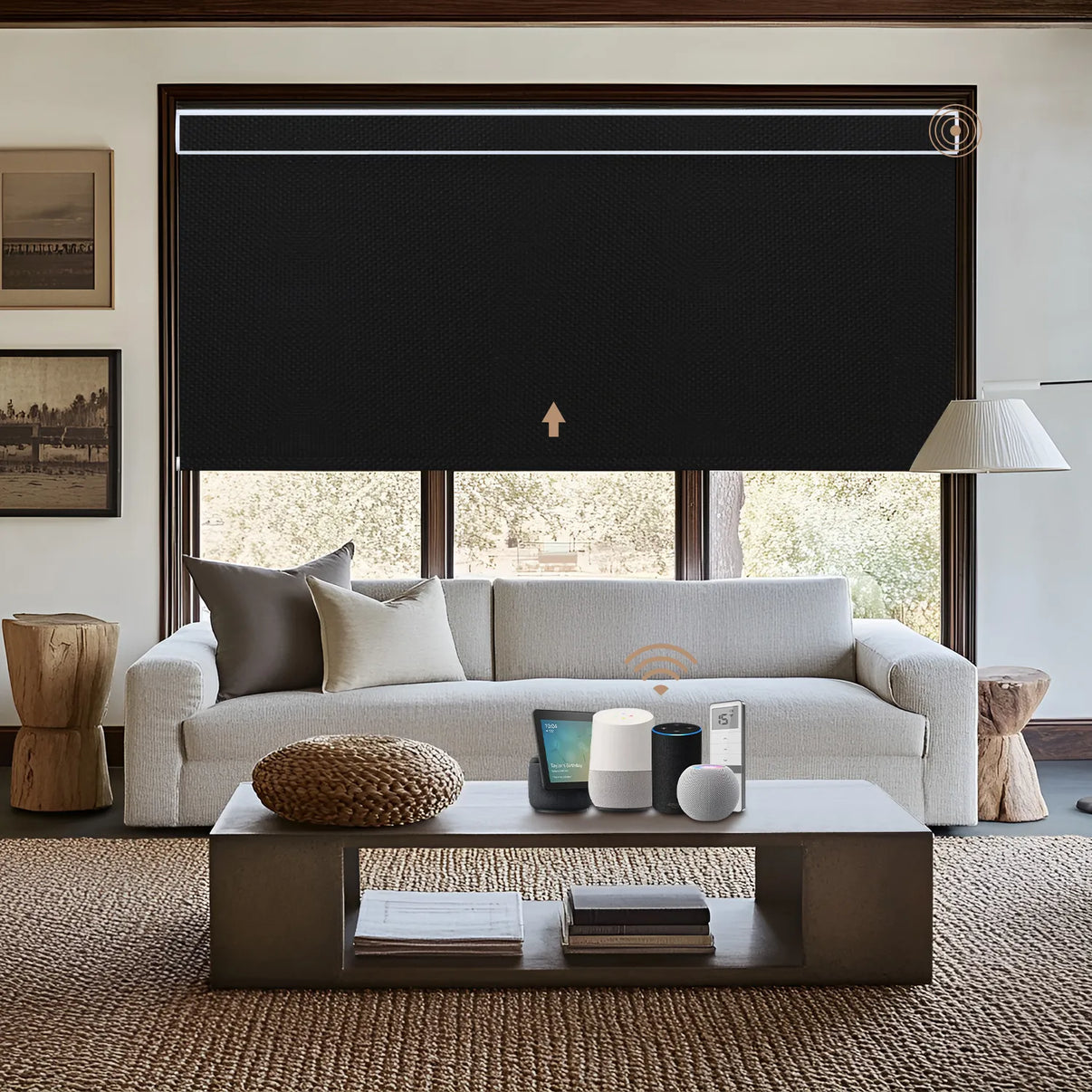 Kincmo No Drill Motorized Roller Shades 100% Blackout - Pure