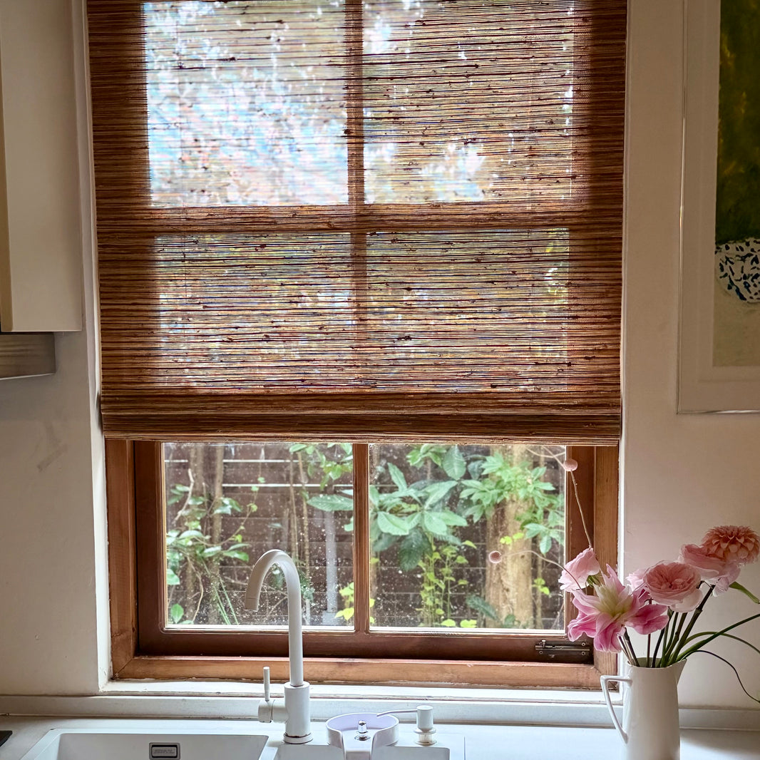 Kincmo Motorized Woven Wood Shades 50%/70%/100% Blackout - Natural Rustic