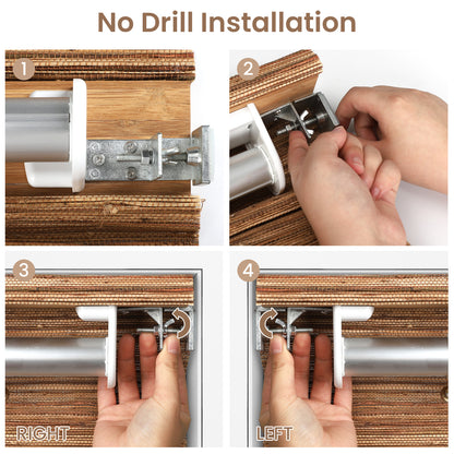 Kincmo No Drill Woven Wood Shades, Motorized 50%/70%/100% Blackout - Natural Rustic
